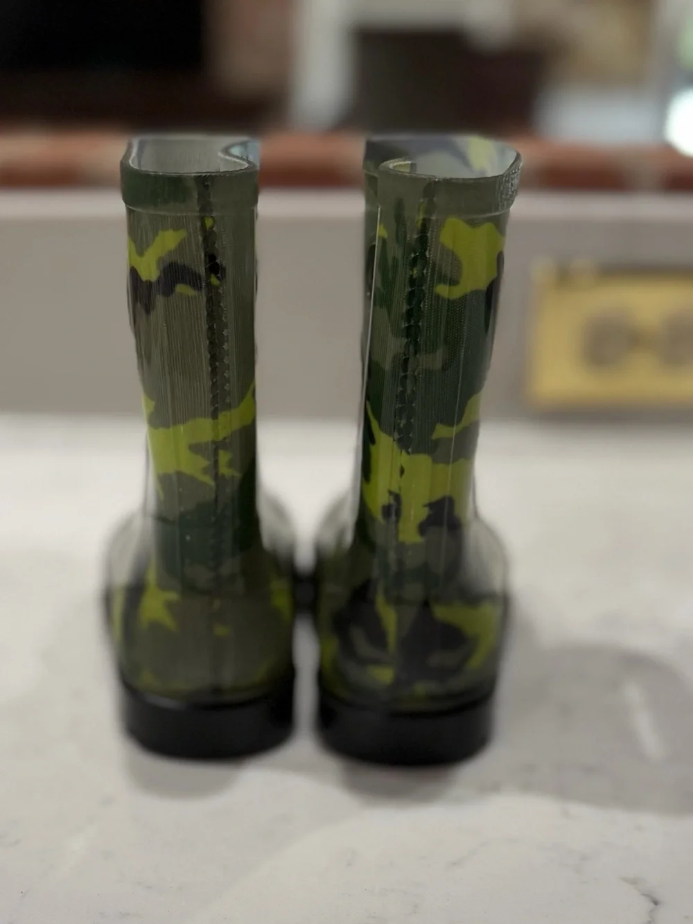 Kids Waterproof Camo Rain Boots with Easy Pull Handles - Green Camo